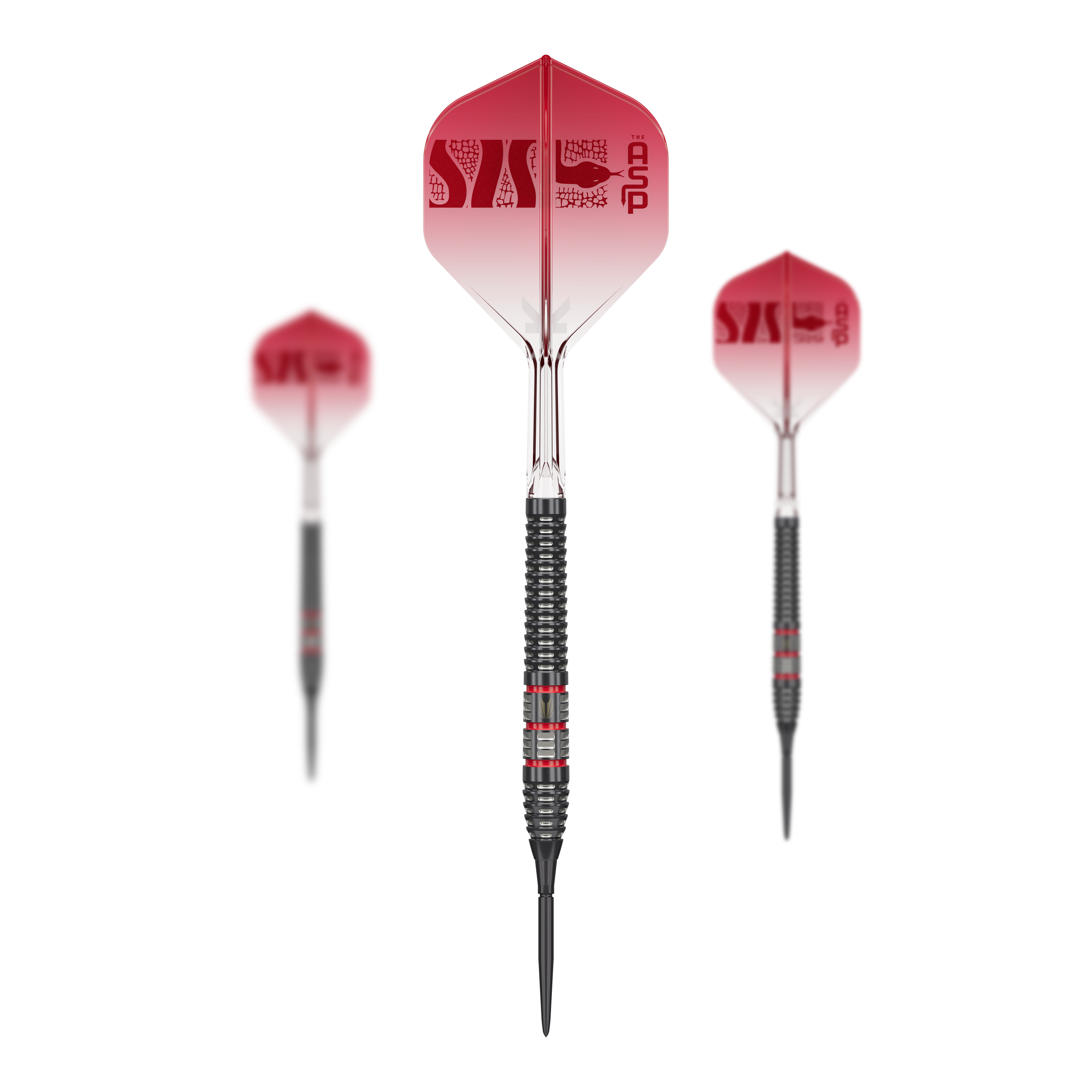 Das Bild zeigt ein Set der Target Nathan Aspinall 95K Swiss Point Steeldarts. Die gesamte Produktzusammenstellung ist sichtbar.